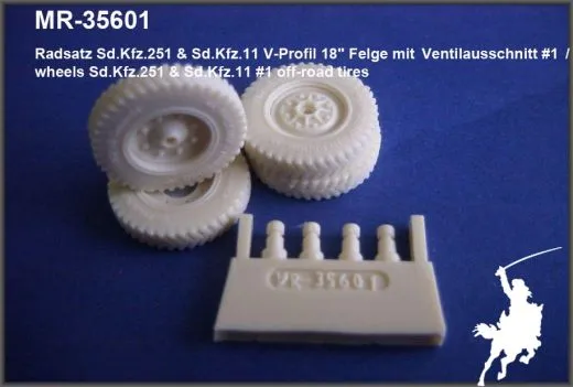 MR-35601 wheels Sd.Kfz.251 & Sd.Kfz.11 #1 off-road tires, V-pattern 18in. with valve cut-out