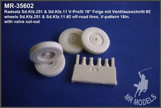 MR-35602 wheels Sd.Kfz.251 & Sd.Kfz.11 #2 off-road tires, V-pattern 18in. with valve cut-out